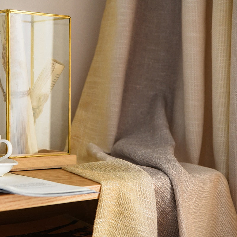 Nordic Curtains for Living Room Bedroom Beige Gradient Cotton and Linen Blended Curtains Finished Product Customization