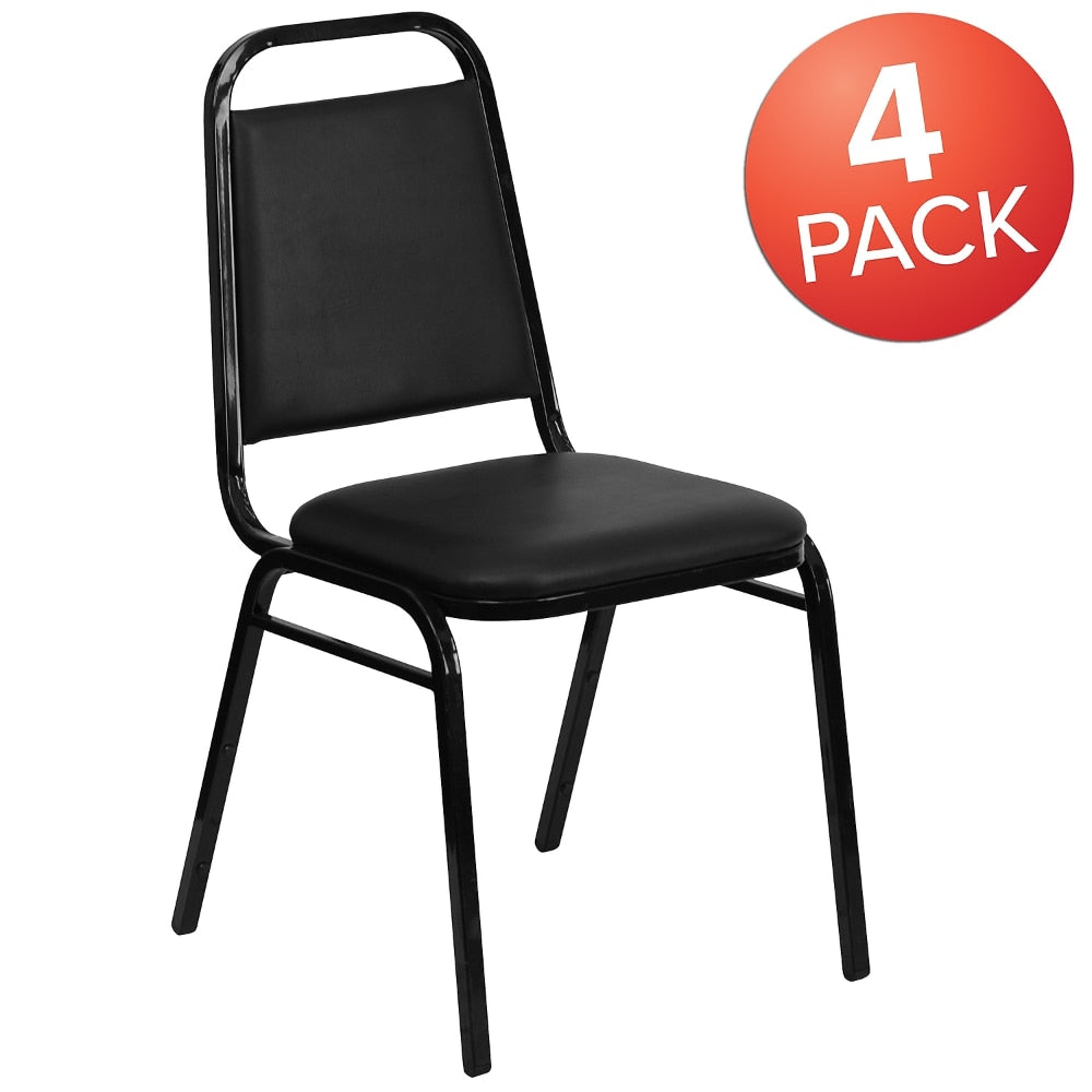 4 Pack HERCULES Series Trapezoidal Back Stacking Banquet Chair In Black Vinyl - Black Frame Accent Chairs for Living Room