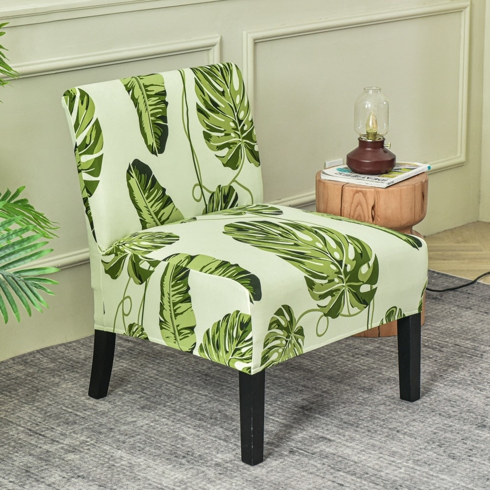 Armless Accent Slipper Chair Cover Elastic Sofa Stool Slipcover Jacquard Stretch Dining Couch Protector For Living Room Decor