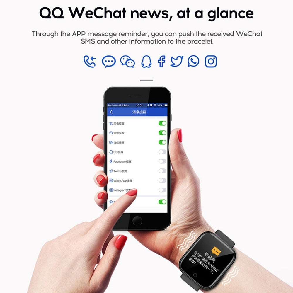D20 Color Touch Screen Waterproof Bluetooth Smart Fitness Bracelet Y68 Health Blood Pressure Heart Rate Sleep Sports Band Watch