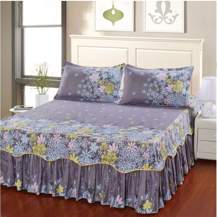 3Pcs Bed Sheet Lace Skirt Elastic Fitted Double Bedspread Mattress Cover Home Pillowcase Bedding Set Bedsheet 2 Seater