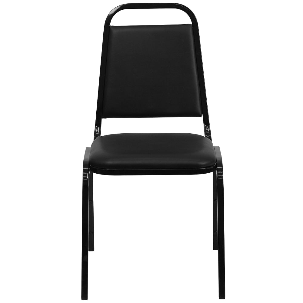 4 Pack HERCULES Series Trapezoidal Back Stacking Banquet Chair In Black Vinyl - Black Frame Accent Chairs for Living Room