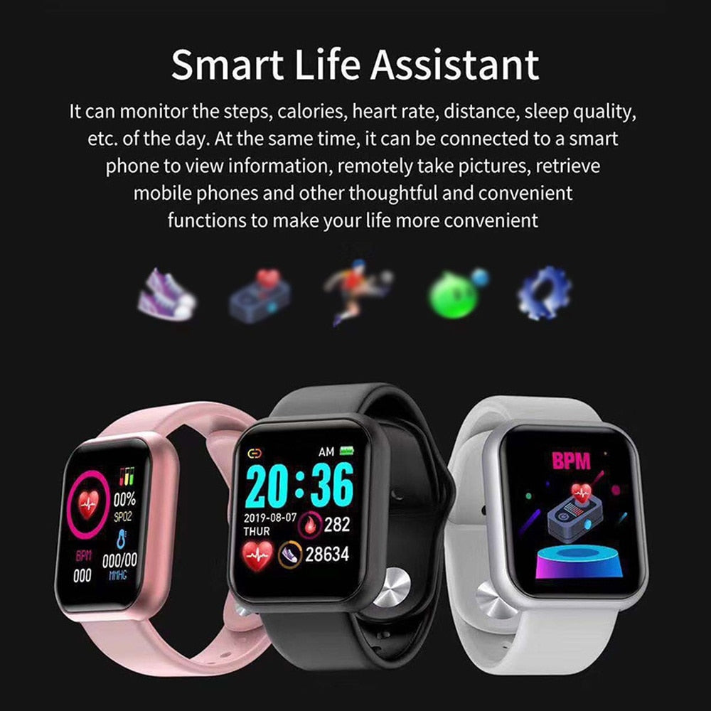 D20 Color Touch Screen Waterproof Bluetooth Smart Fitness Bracelet Y68 Health Blood Pressure Heart Rate Sleep Sports Band Watch