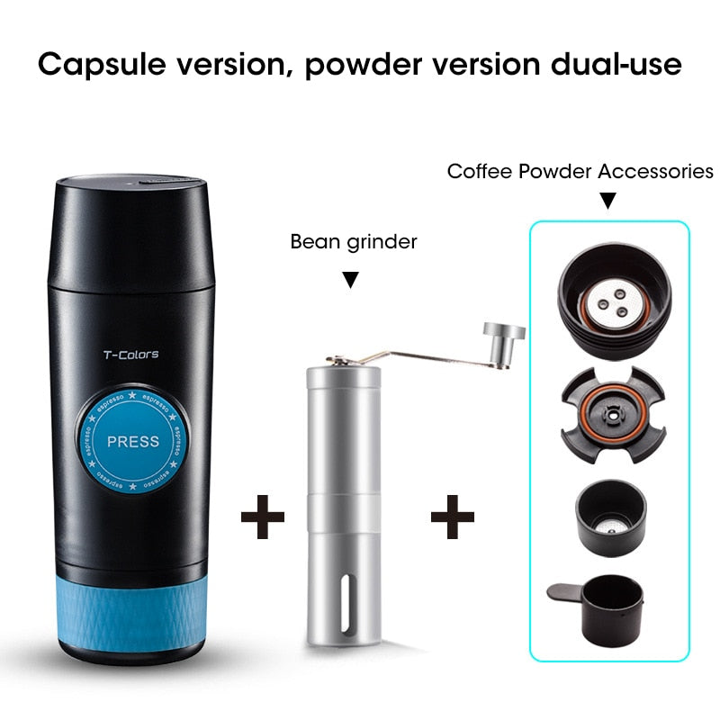 Portable Mini Espresso Machine - Car Coffee Maker 20 BAR Compatible with Nespresso Pods & Ground Coffee - Camping, RV, Travel