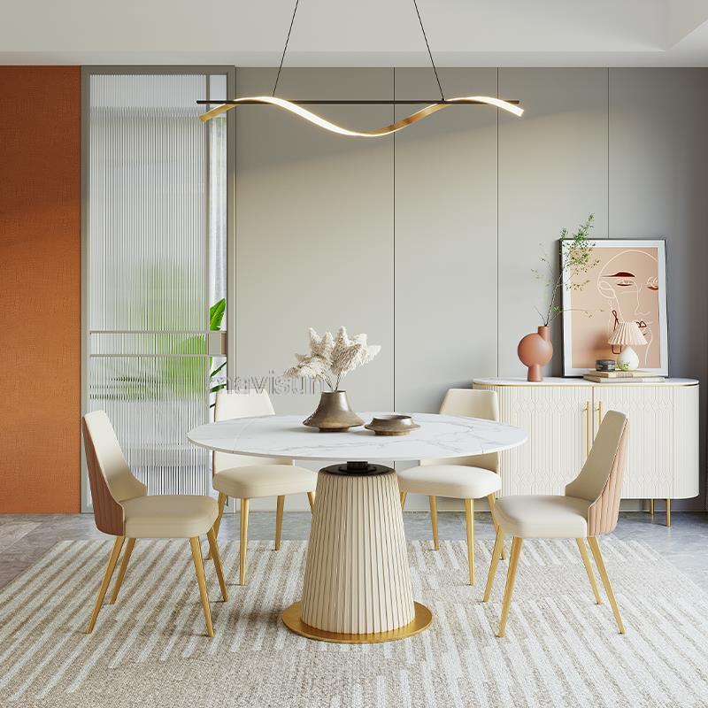 Extendable Round Kitchen Table For Dining Room Modern Luxury Indoor Home Furniture Restaurant Marble Dining Table And 6 Chairs