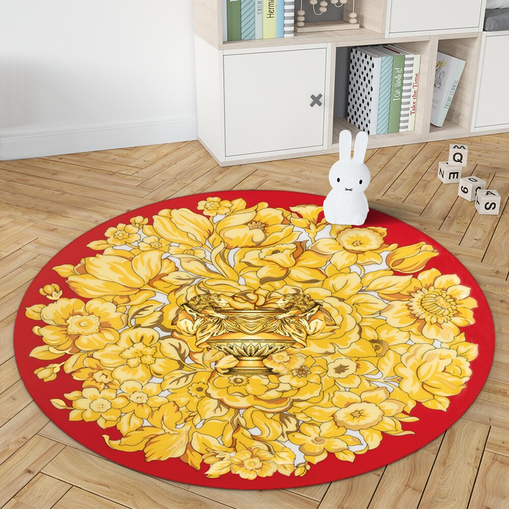 Gold Round Carpets Living Bedroom Area Rug Room Bedside Chair Mat European Style Home Decoration Carpet Tatami Mat Alfombras