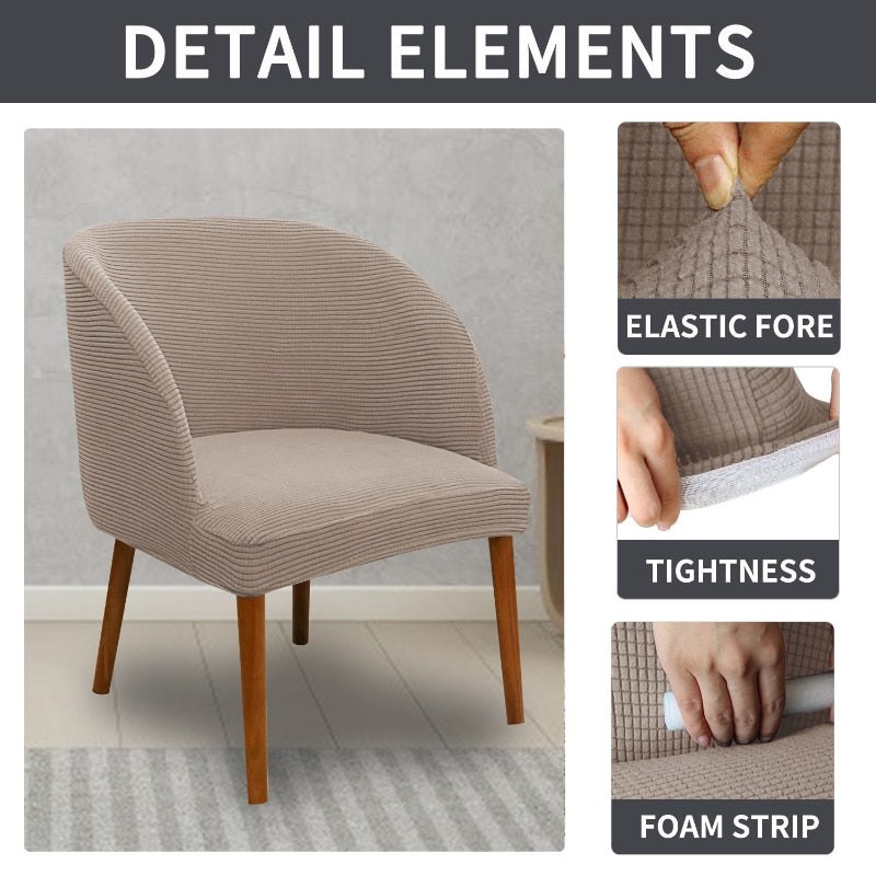 Jacquard Accent Round Seat Cover Slipcovers Curved Back Dining Chair Protector Cover for Kitchen Living Dressing Room