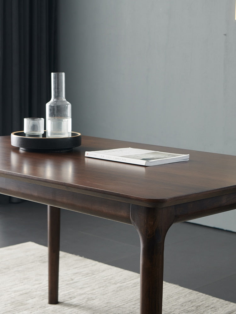 Solid wood dining tables and chairs small household type Nordic black walnut wood table Japanese rectangular table