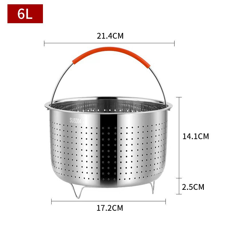 304 Stainless Steel Steamer Basket Instant Pot Accessories for 3/6/8L Instant Cooker with Silicone Covered Handle