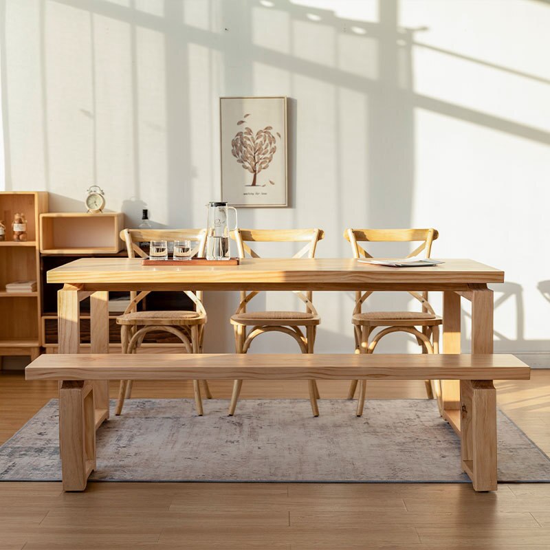 Nordic Solid Wood Table Set Dining Chairs Non-Collapsible Pine Ash Worktop Living Room Kitchen Small Household