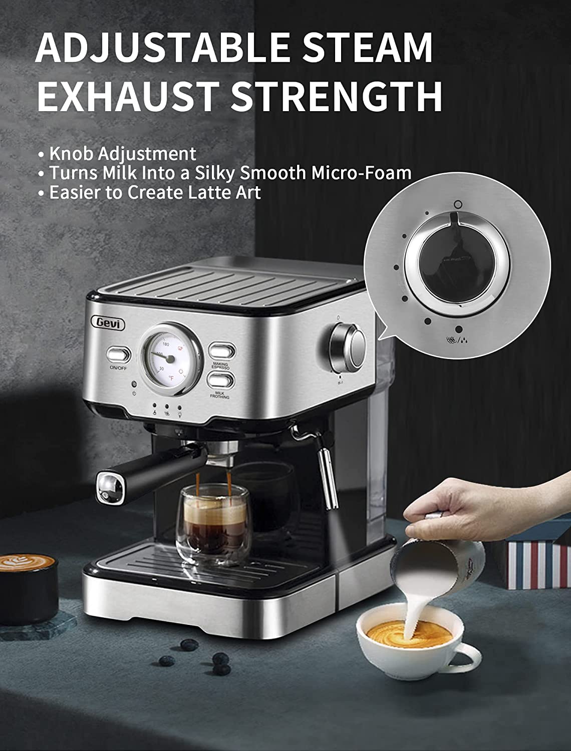 Espresso Machine 20 Bar Expresso Coffee Machine With Milk Foaming Steam Wand Espresso and Cappuccino Maker 1.5L Water Tank 1100W