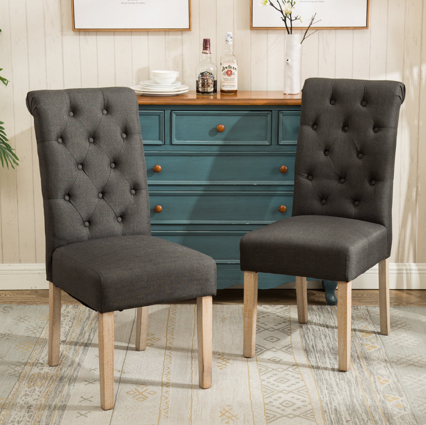 Habit Dining Chair, Set of 2, Tan Chinese Style Furniture Dining Chair Accent Chairs for Living Room Restaurant Chair