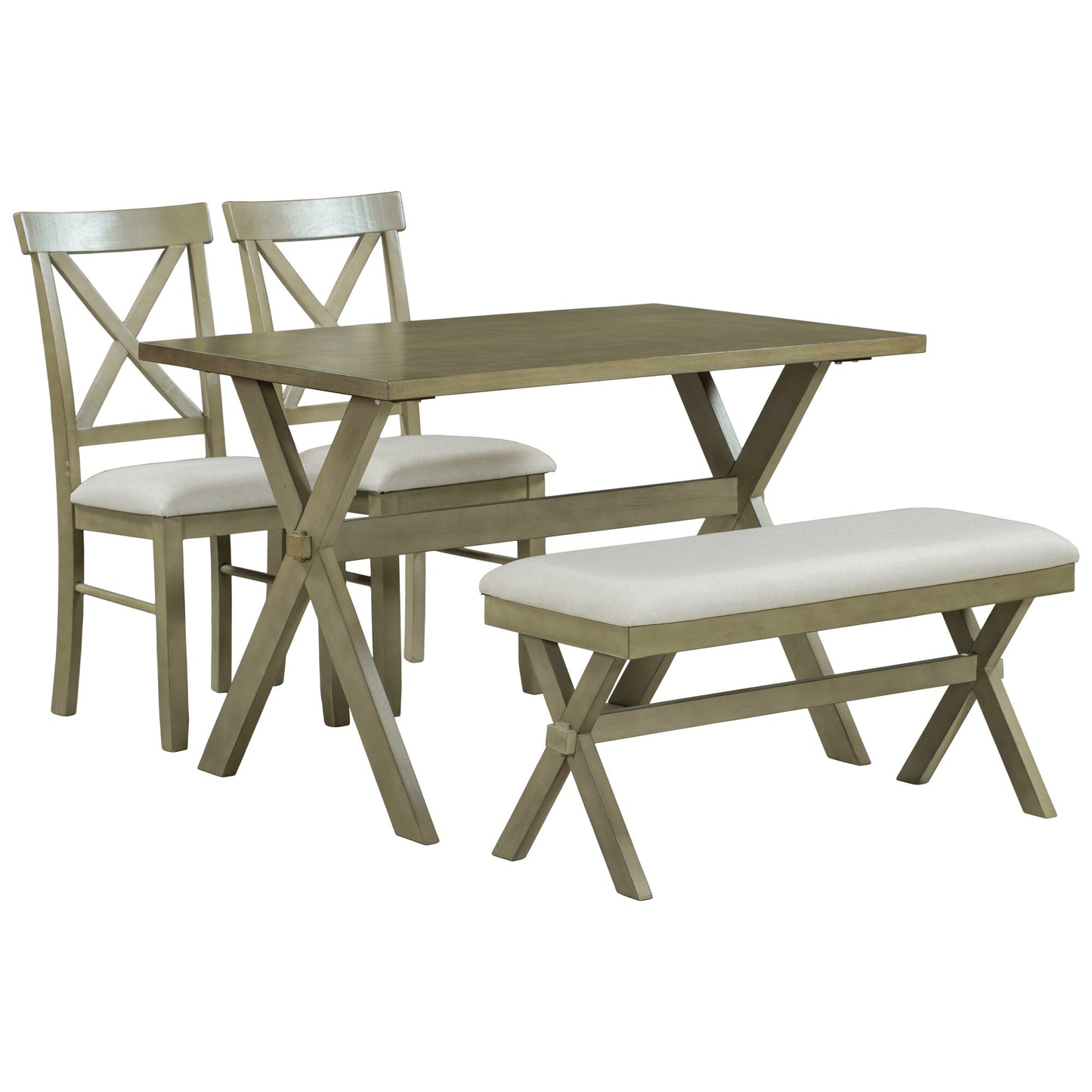 5 Pieces Farmhouse Rustic Wood Kitchen Dining Table Set with Upholstered 4 X-back Chairs for Living Room