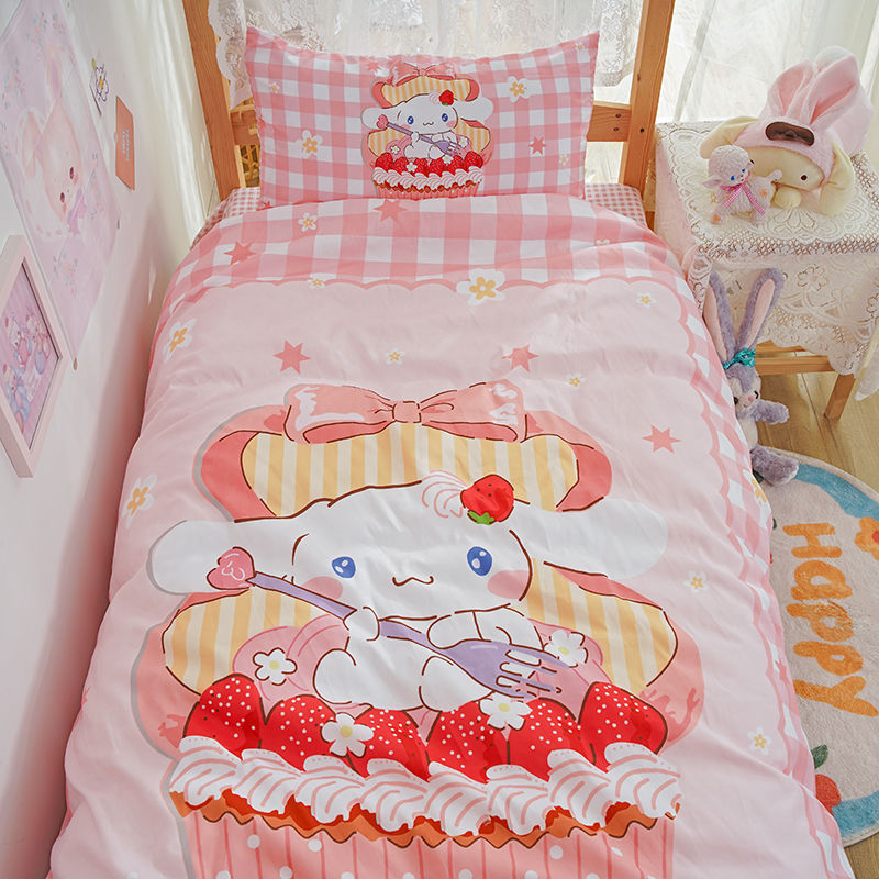 Sanrio Hello Kitty Kuromi Cinnamoroll Bedding Set Four Piece Bedding Double Pillowcase Bed Linens Dorm Bedclothes Home Textile