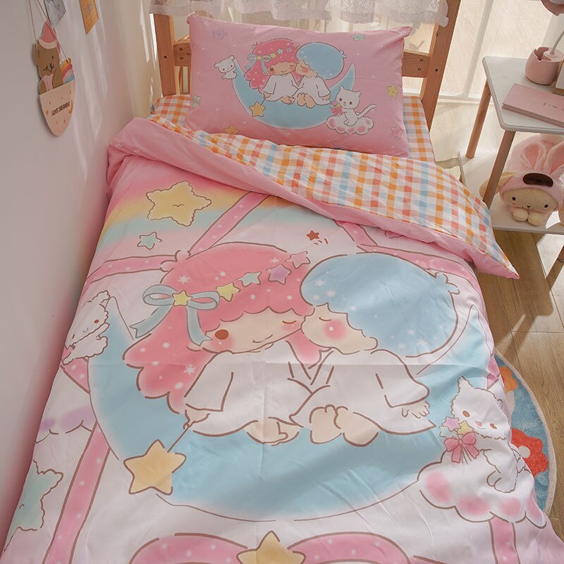 Sanrio Hello Kitty Kuromi Cinnamoroll Bedding Set Four Piece Bedding Double Pillowcase Bed Linens Dorm Bedclothes Home Textile