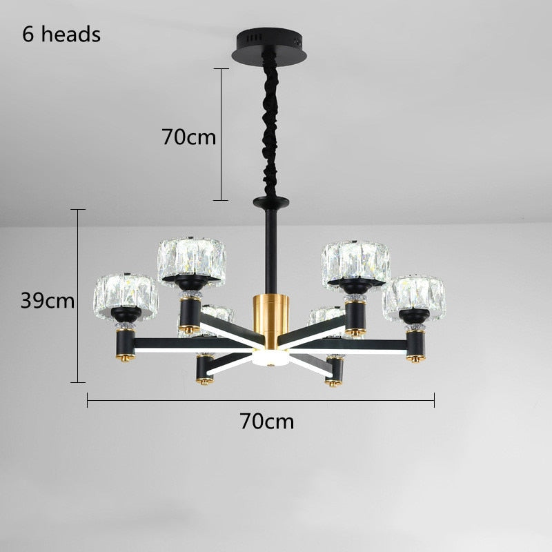 Nordic light luxury living room led crystal chandelier modern minimalist luxury dining room bedroom gold and black ceiling lamps