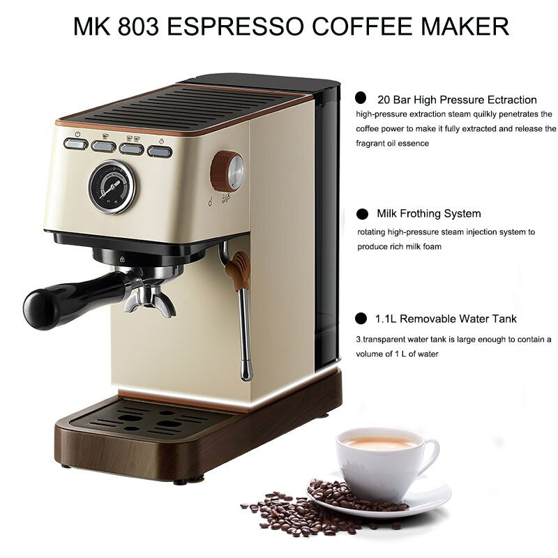 Home Small 20 bar espresso coffee machine Semi-automatic home office coffee machine with frother milk