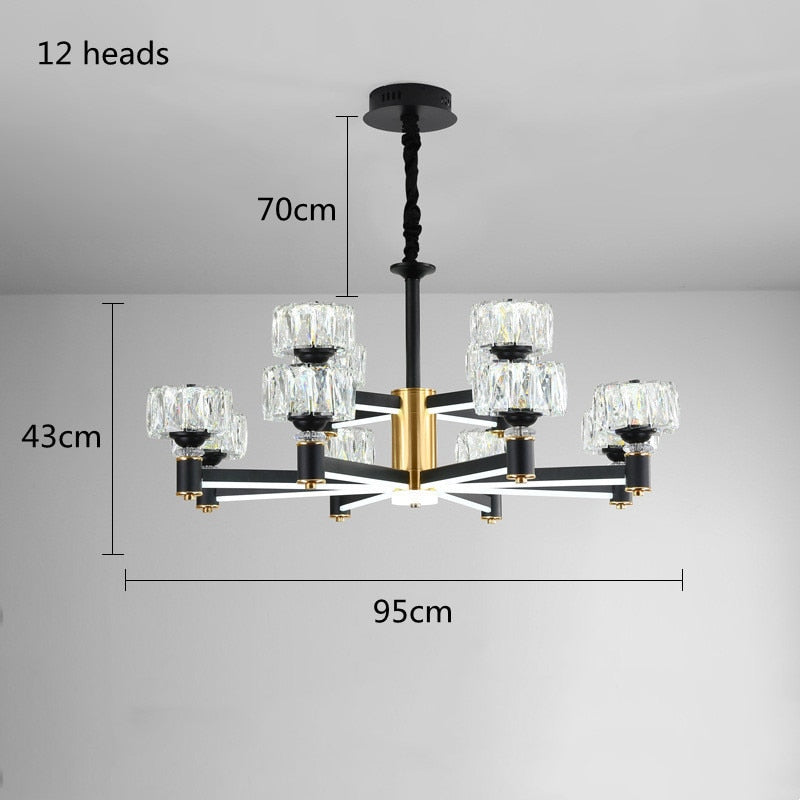 Nordic light luxury living room led crystal chandelier modern minimalist luxury dining room bedroom gold and black ceiling lamps
