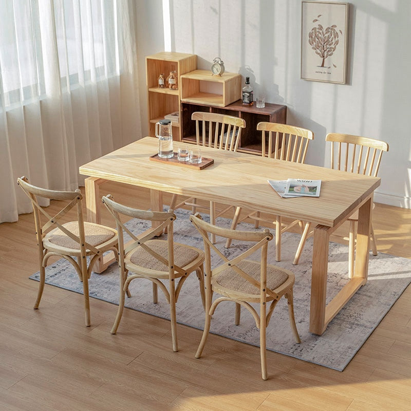 Nordic Solid Wood Table Set Dining Chairs Non-Collapsible Pine Ash Worktop Living Room Kitchen Small Household