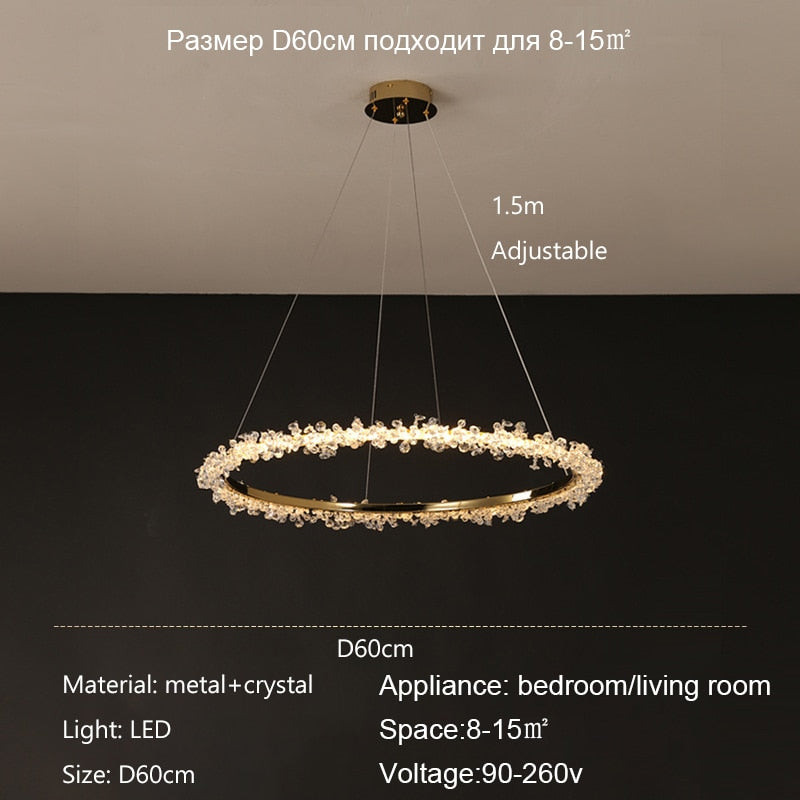 Nordic Modern Luxury Ceiling Chandelier Indoor Shop Restaurant Living Room Pendant Lighs Electroplating Halo LED Crystal Lamps