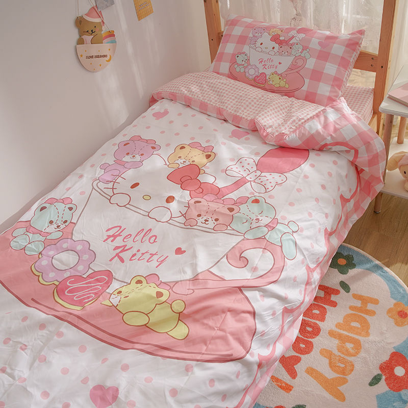 Sanrio Hello Kitty Kuromi Cinnamoroll Bedding Set Four Piece Bedding Double Pillowcase Bed Linens Dorm Bedclothes Home Textile