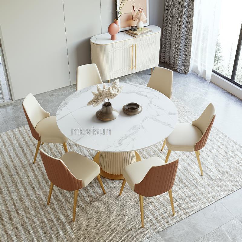 Extendable Round Kitchen Table For Dining Room Modern Luxury Indoor Home Furniture Restaurant Marble Dining Table And 6 Chairs