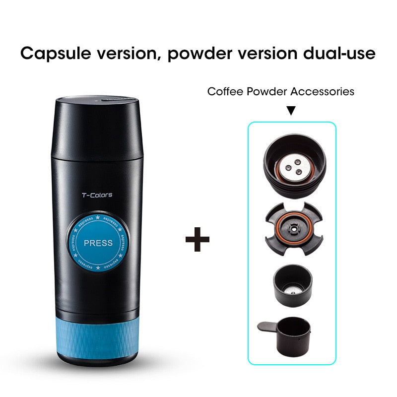 Portable Mini Espresso Machine - Car Coffee Maker 20 BAR Compatible with Nespresso Pods & Ground Coffee - Camping, RV, Travel