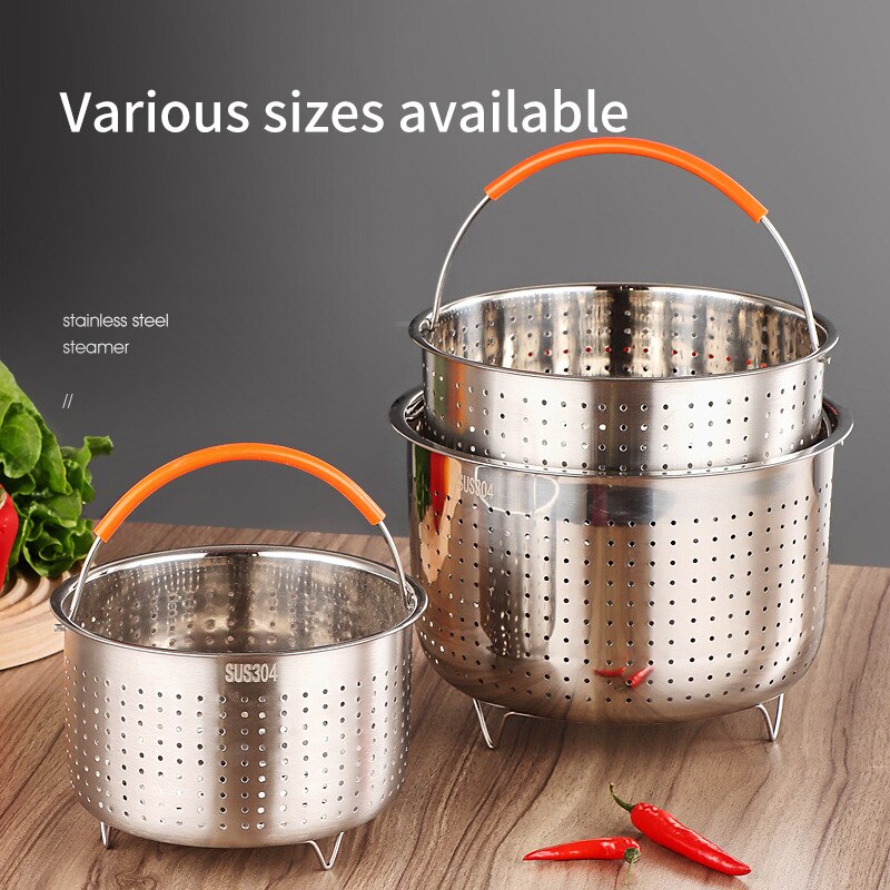 304 Stainless Steel Steamer Basket Instant Pot Accessories for 3/6/8L Instant Cooker with Silicone Covered Handle