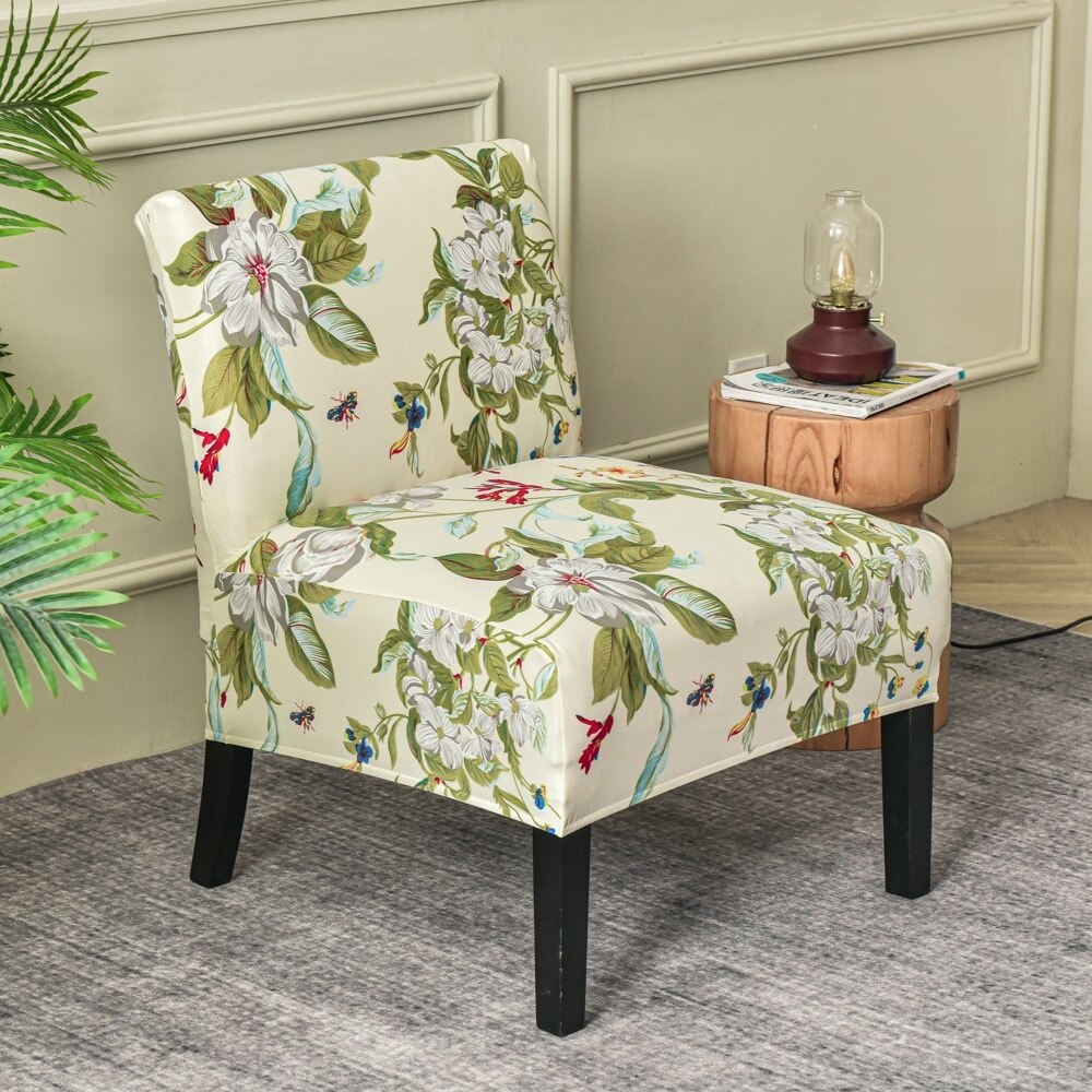 Armless Accent Slipper Chair Cover Elastic Sofa Stool Slipcover Jacquard Stretch Dining Couch Protector For Living Room Decor