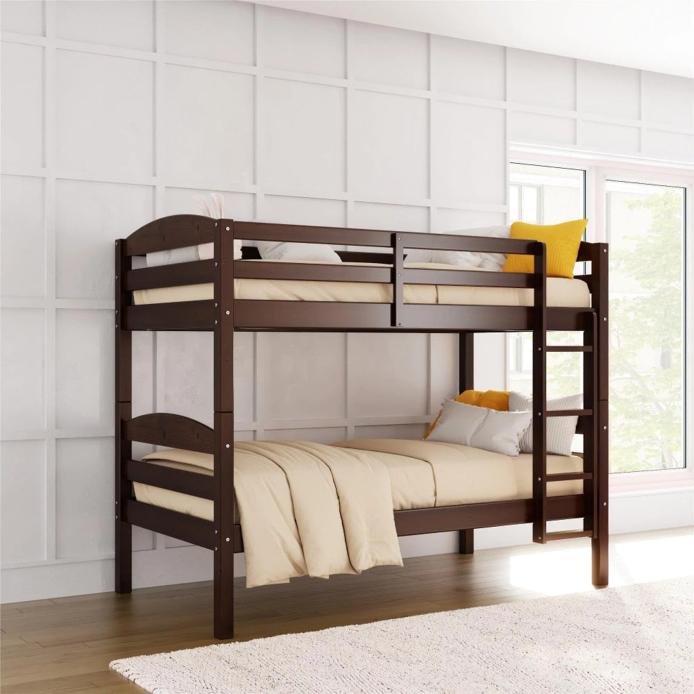 Better Homes & Gardens Leighton Solid Wood Twin-over-Twin Convertible Bunk Bed, Mocha bedframe bedroom furniture
