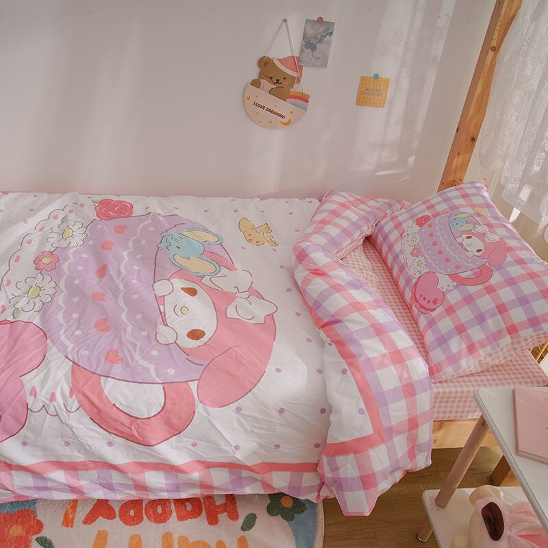 Sanrio Hello Kitty Kuromi Cinnamoroll Bedding Set Four Piece Bedding Double Pillowcase Bed Linens Dorm Bedclothes Home Textile