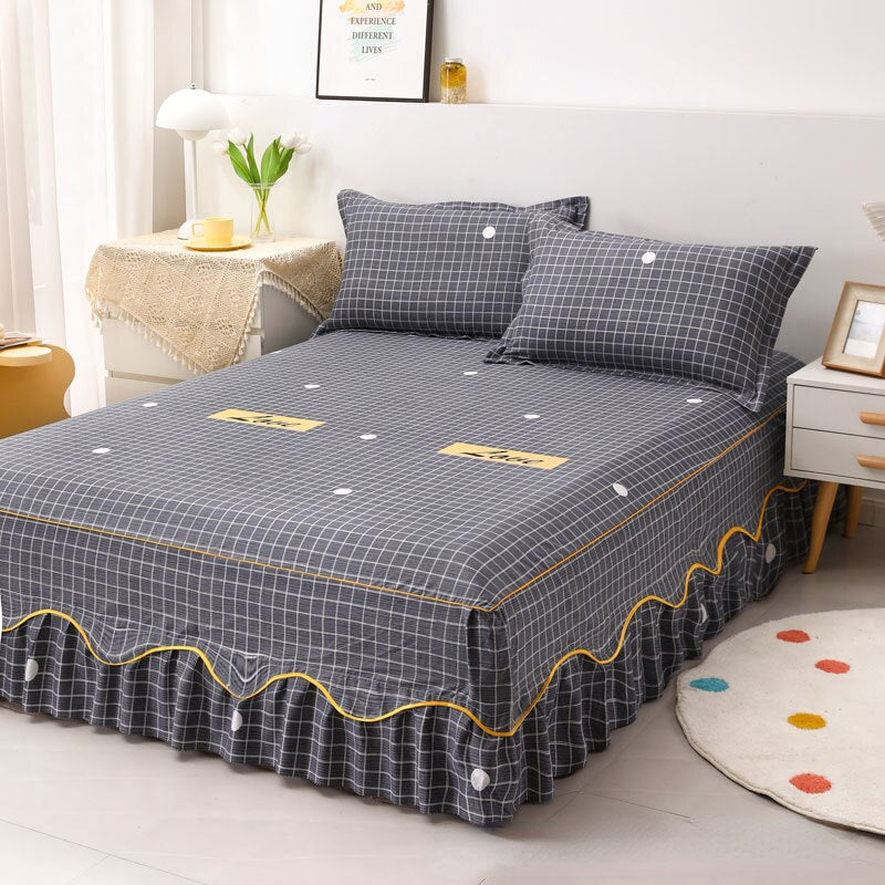 3Pcs Bed Sheet Lace Skirt Elastic Fitted Double Bedspread Mattress Cover Home Pillowcase Bedding Set Bedsheet 2 Seater