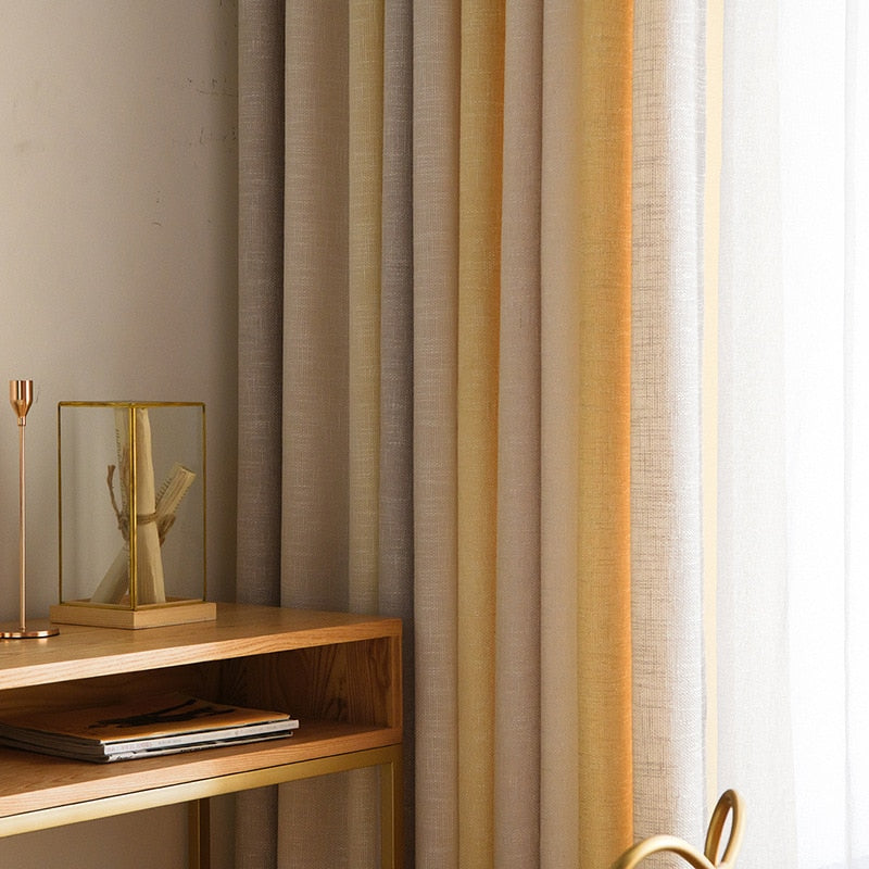 Nordic Curtains for Living Room Bedroom Beige Gradient Cotton and Linen Blended Curtains Finished Product Customization
