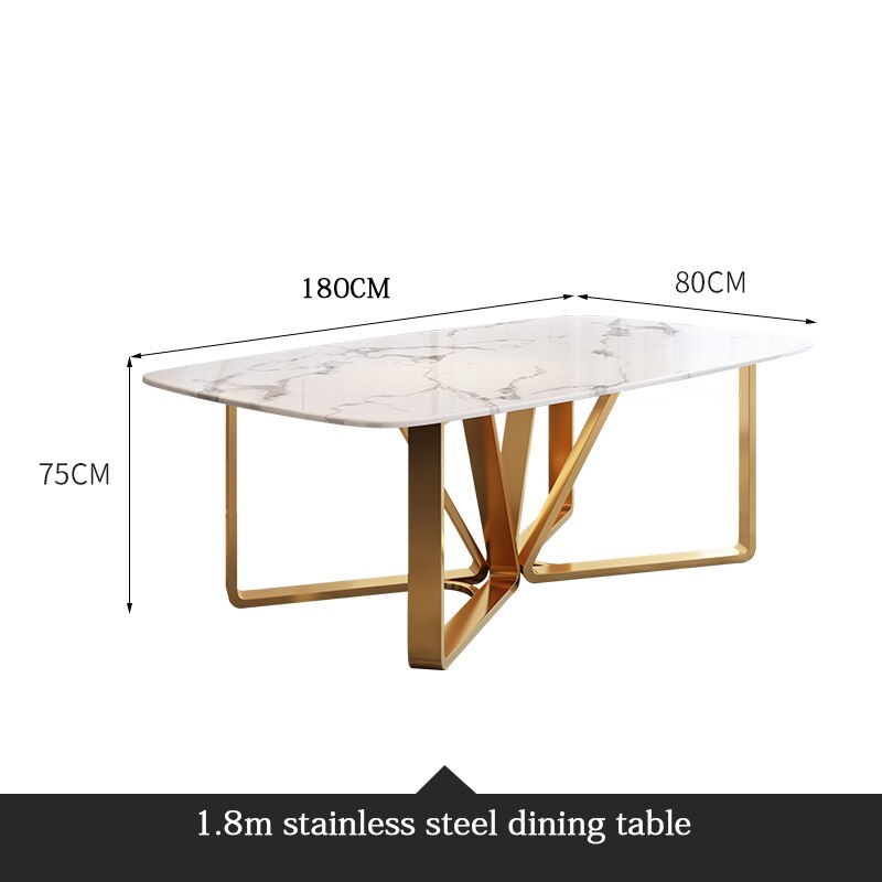 Light Luxury Marble Dining Table Minimalist Furniture Golden Stainless Steel Base Design High-End Rectangle Table And Six Chairs