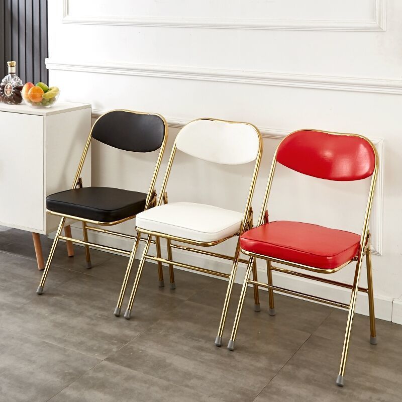 Classic Thickened Electroplated Folding Chair Comfortable Dining Chair Office Chair Accent Chairs for Living Room Furniture Ins