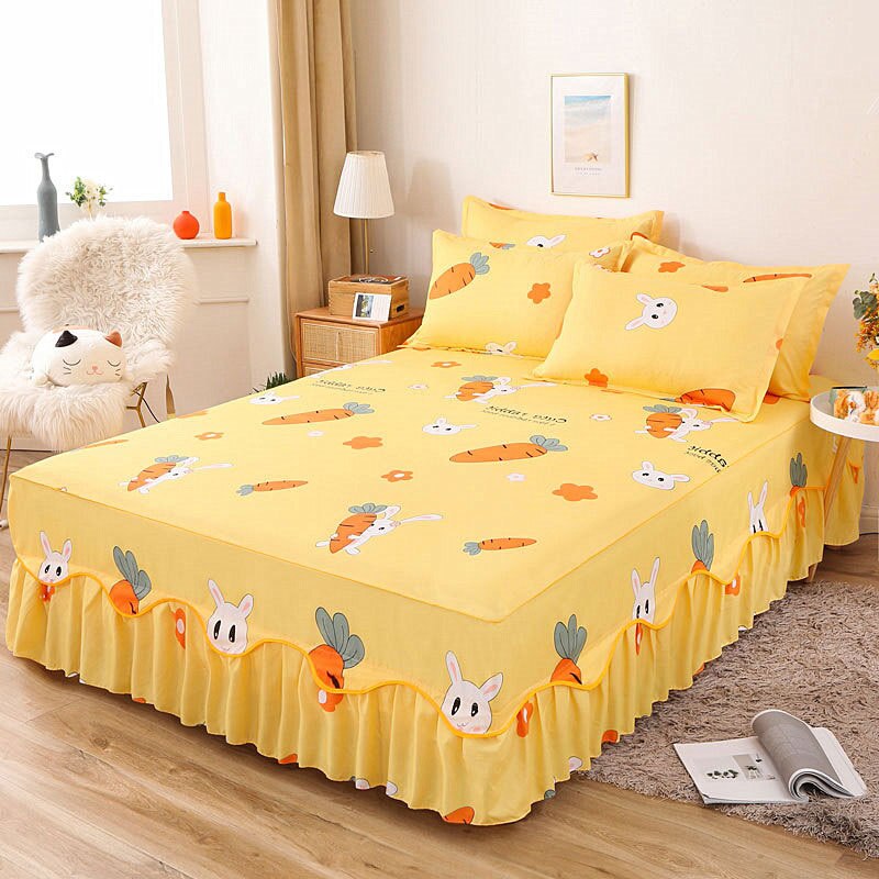 3Pcs Bed Sheet Lace Skirt Elastic Fitted Double Bedspread Mattress Cover Home Pillowcase Bedding Set Bedsheet 2 Seater