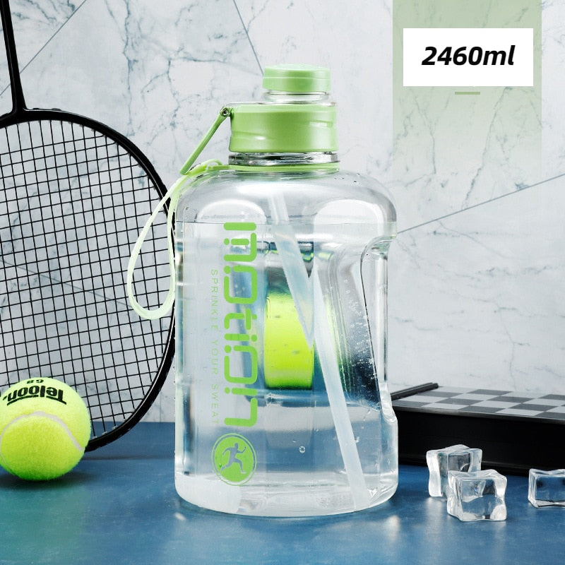 2 Liter Sports Water Bottle With Straw Large Capacity Fitness With Scale Gradient Kettle Outdoor Plastic Portable Water Bottle