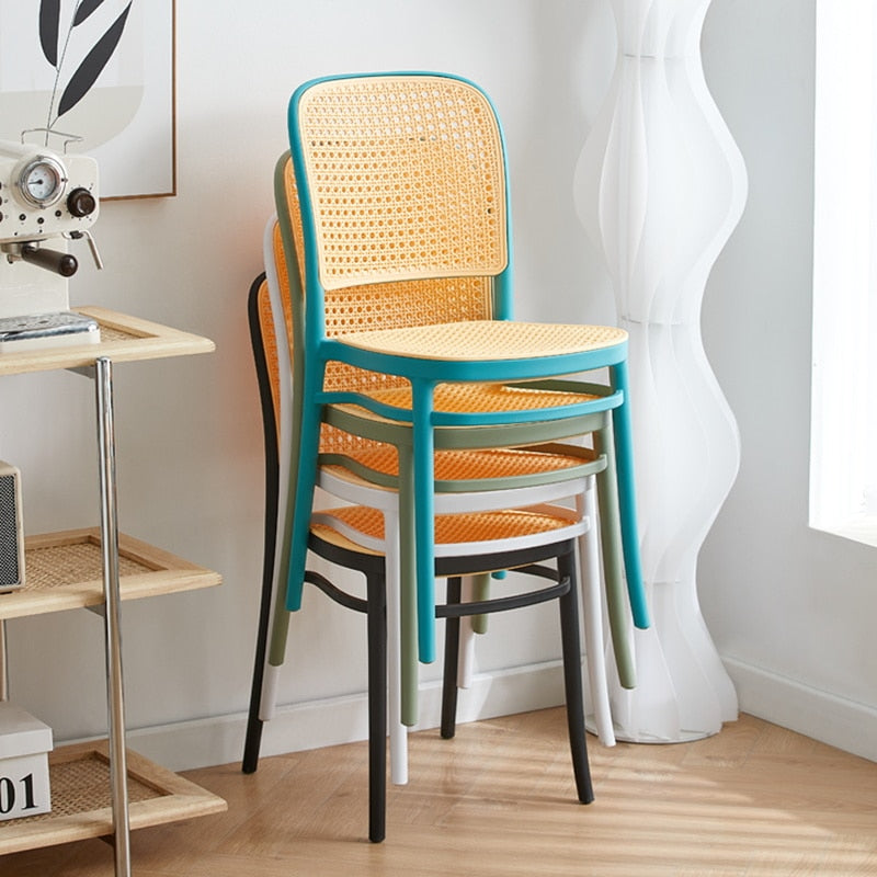 Nordic Mobile Dining Chairs Accent Living Room Office Rattan Designer Dining Chairs Balcony Ergonomic Cadeira Rattan Furnitures