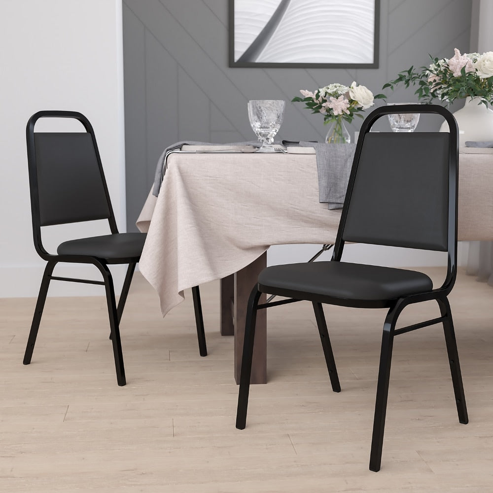 4 Pack HERCULES Series Trapezoidal Back Stacking Banquet Chair In Black Vinyl - Black Frame Accent Chairs for Living Room