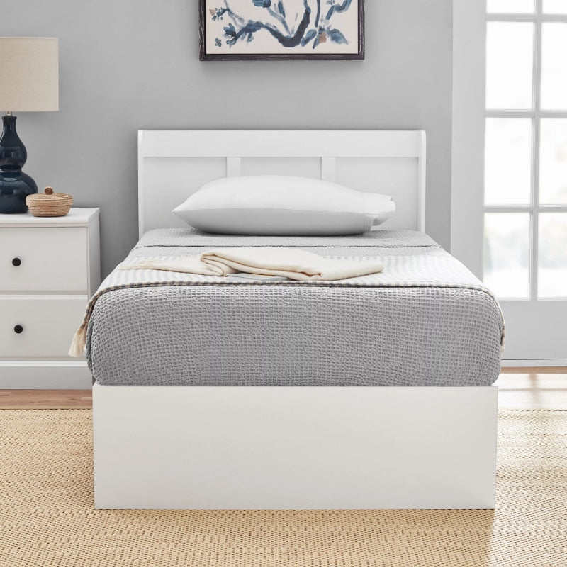 Sauder Parklane Platform Twin Bed with Headboard, Soft White Finish (Mattresses Not Included) bedframe twin bed frame
