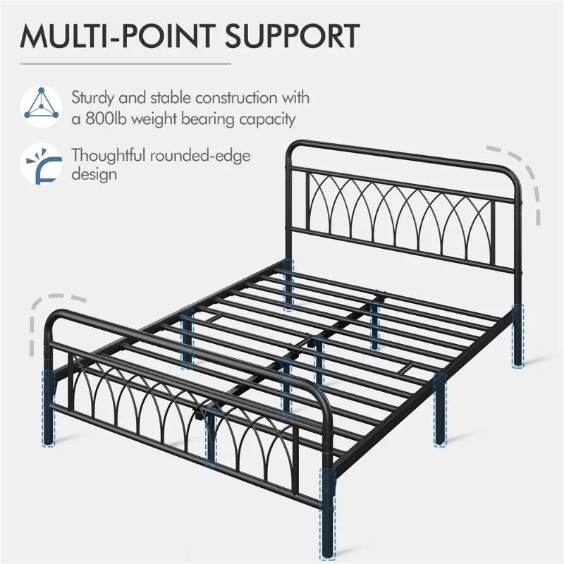 SmileMart Metal Platform Bed Frame with Headboard and Footboard, Queen, Black bedframe bedroom furniture
