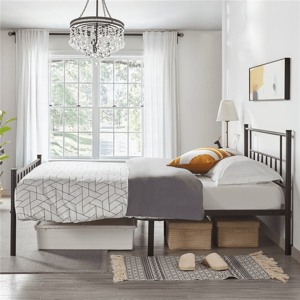 Metal Full Bed with Headboard and Footboard, Black Queen Bed Frame Furniture Bedroom