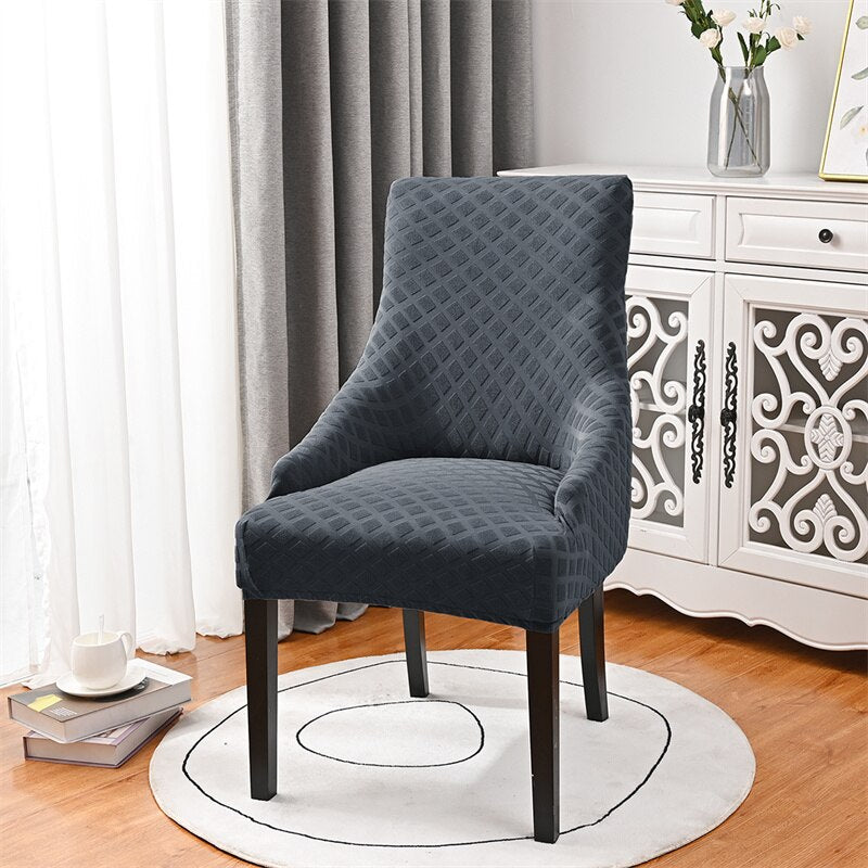Solid Sloping Dining Chair Cover High Back Stretch Armchair Cover Elastic Accent Living Room Seat Covers Office Hotel Wedding