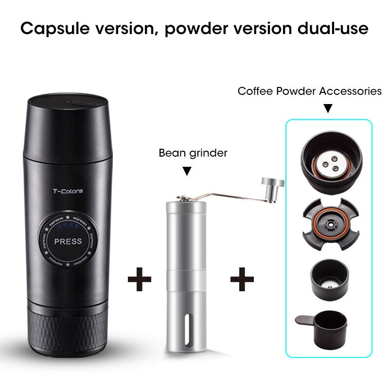 Portable Mini Espresso Machine - Car Coffee Maker 20 BAR Compatible with Nespresso Pods & Ground Coffee - Camping, RV, Travel