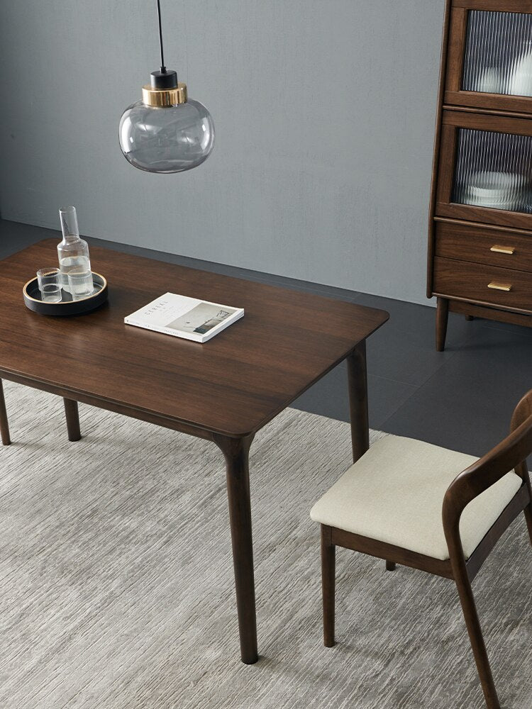 Solid wood dining tables and chairs small household type Nordic black walnut wood table Japanese rectangular table