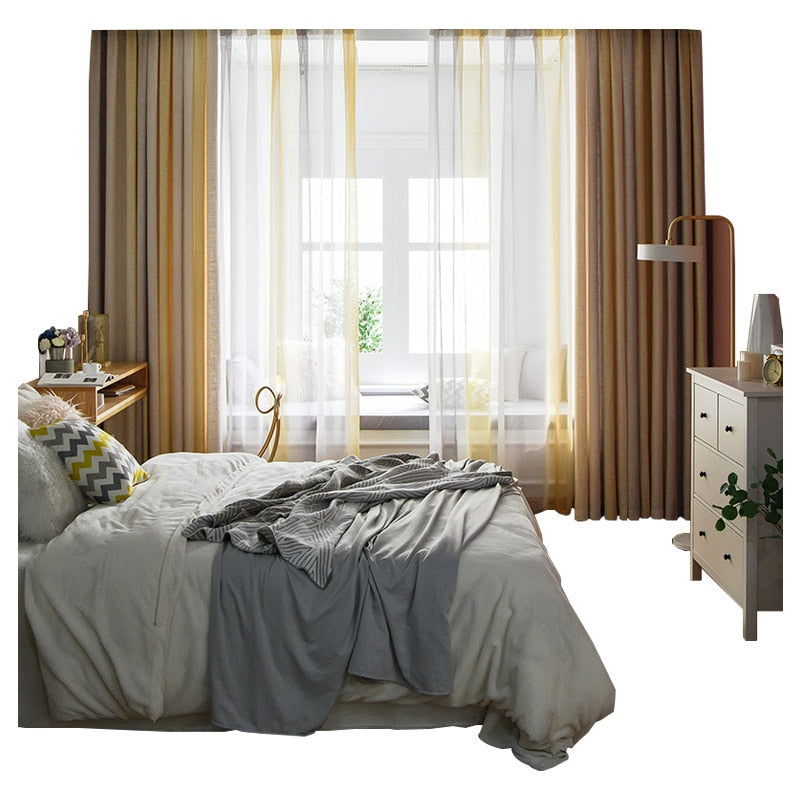 Nordic Curtains for Living Room Bedroom Beige Gradient Cotton and Linen Blended Curtains Finished Product Customization