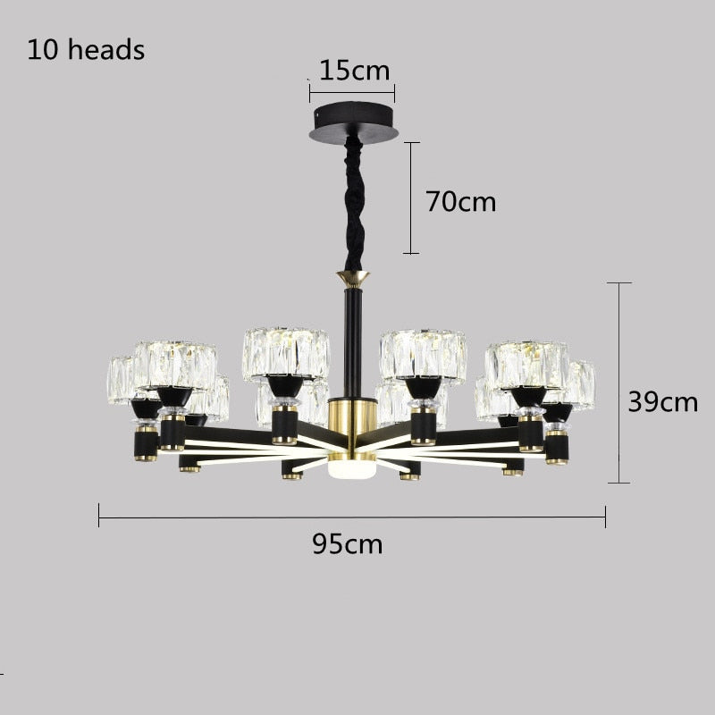 Nordic light luxury living room led crystal chandelier modern minimalist luxury dining room bedroom gold and black ceiling lamps