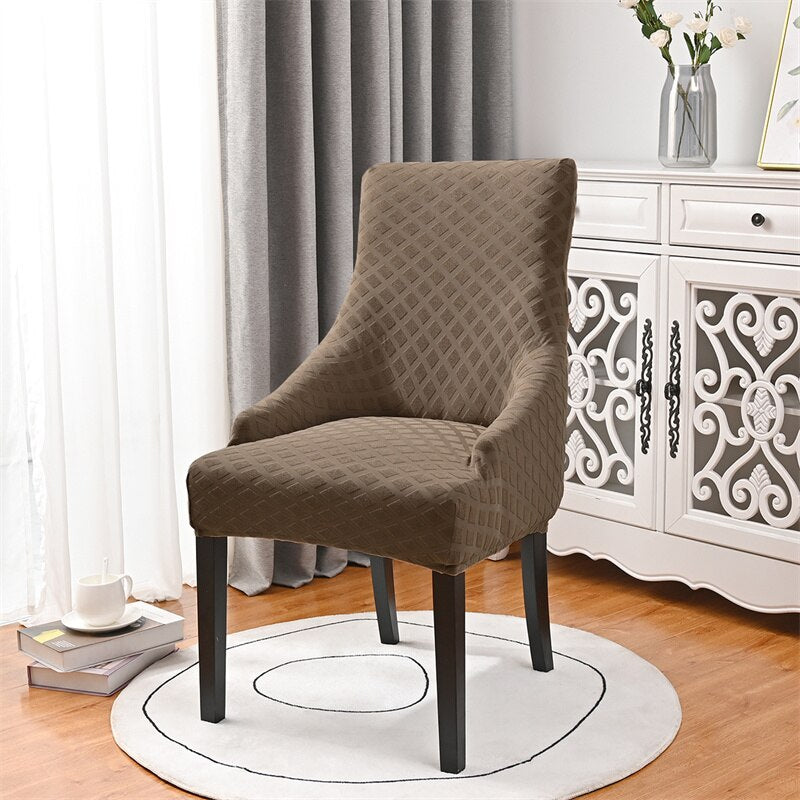 Solid Sloping Dining Chair Cover High Back Stretch Armchair Cover Elastic Accent Living Room Seat Covers Office Hotel Wedding