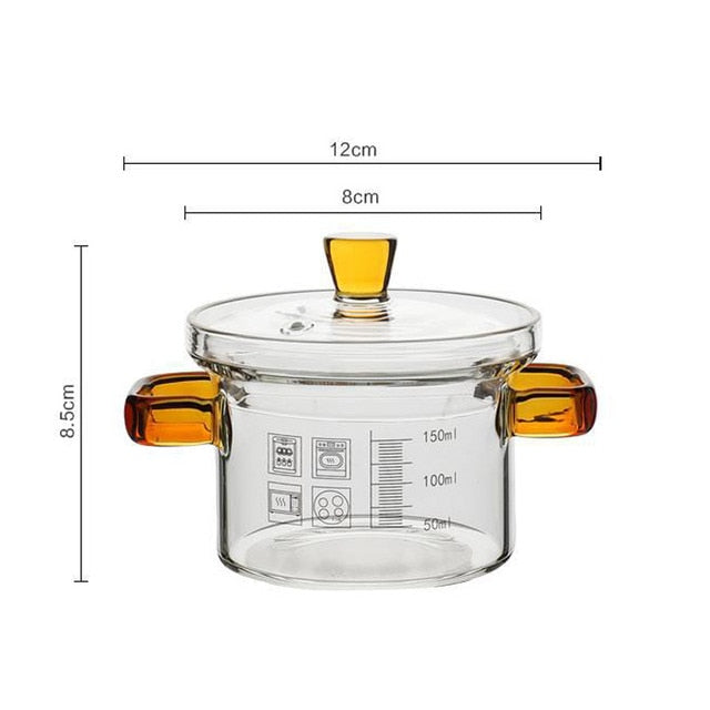 INS Cute High-value Love Pink Glass Pan High Borosilicate Heat-resistant Binaural Soup Pot Open Fire Instant Noodle Cooking Pot