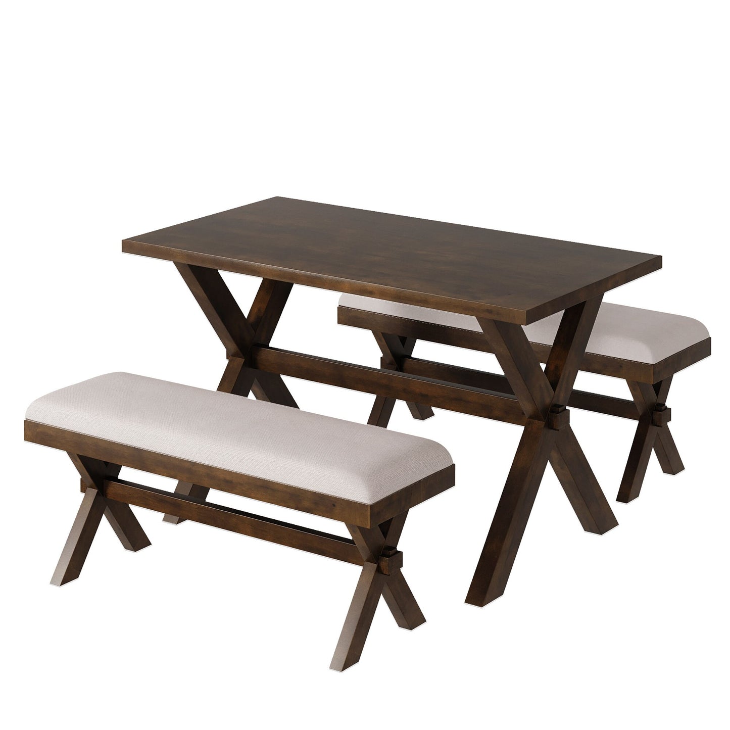 5 Pieces Farmhouse Rustic Wood Kitchen Dining Table Set with Upholstered 4 X-back Chairs for Living Room